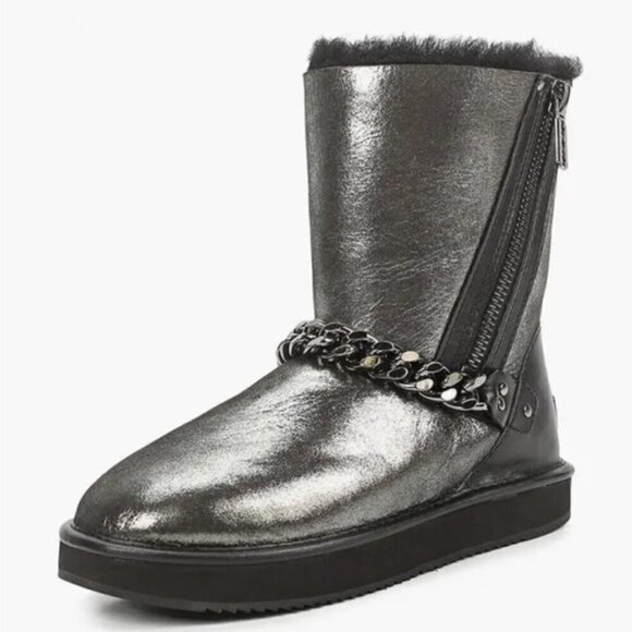 Abricot silver metallic suede side-zip ankle boots size US7 - Picture 2 of 14